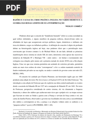 Razões e causas da crise política inglesa no tardo-medievo e a guerra das rosas