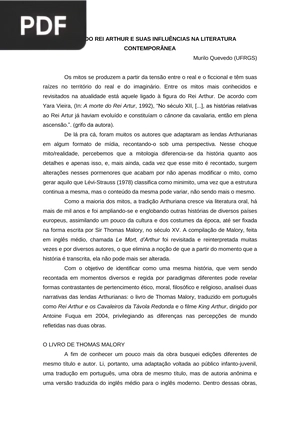 O mito do rei Arthur e suas influências na literatura contemporânea
